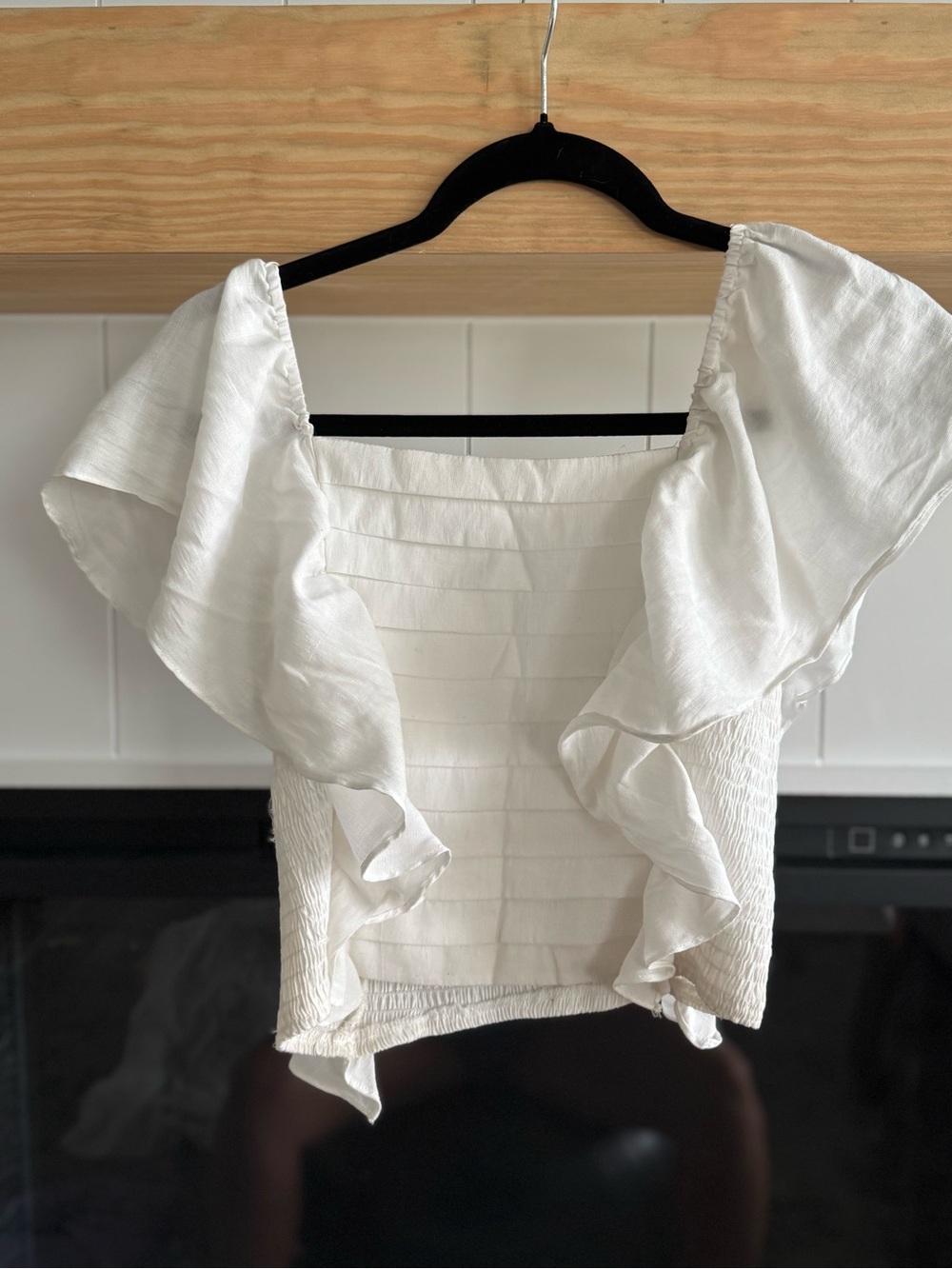 The Impeccable Pig White Ruffle Square-Neck Crop Top